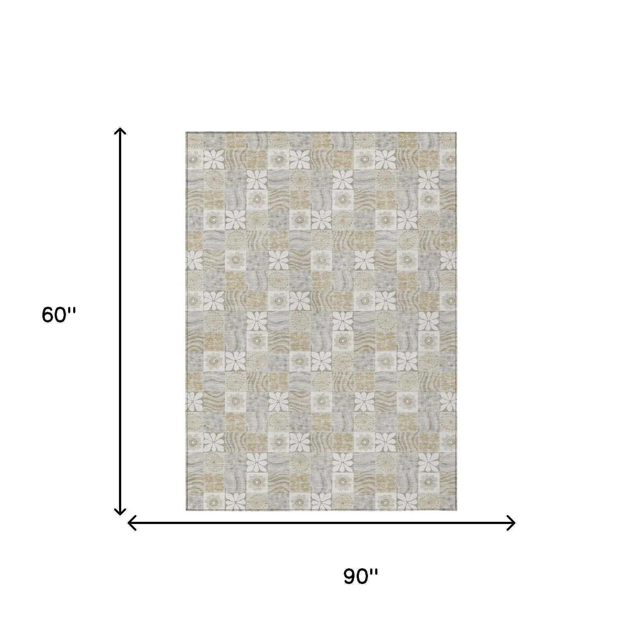 5' X 8' Ivory And Silver Floral Washable Indoor Outdoor Area Rug Homeroots Outdoor