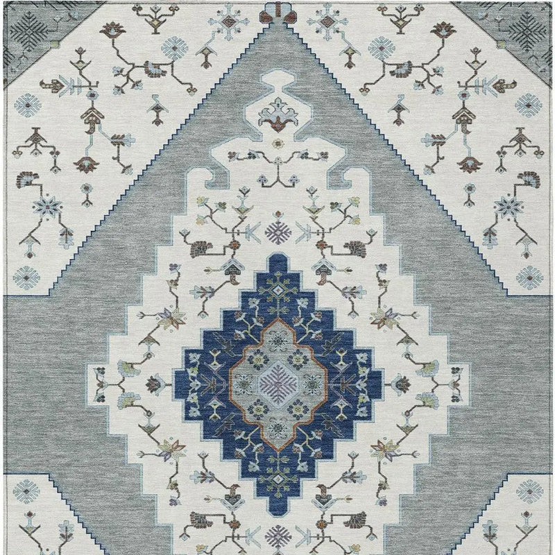 5' X 8' Ivory And Silver Geometric Washable Indoor Outdoor Area Rug Homeroots Outdoor
