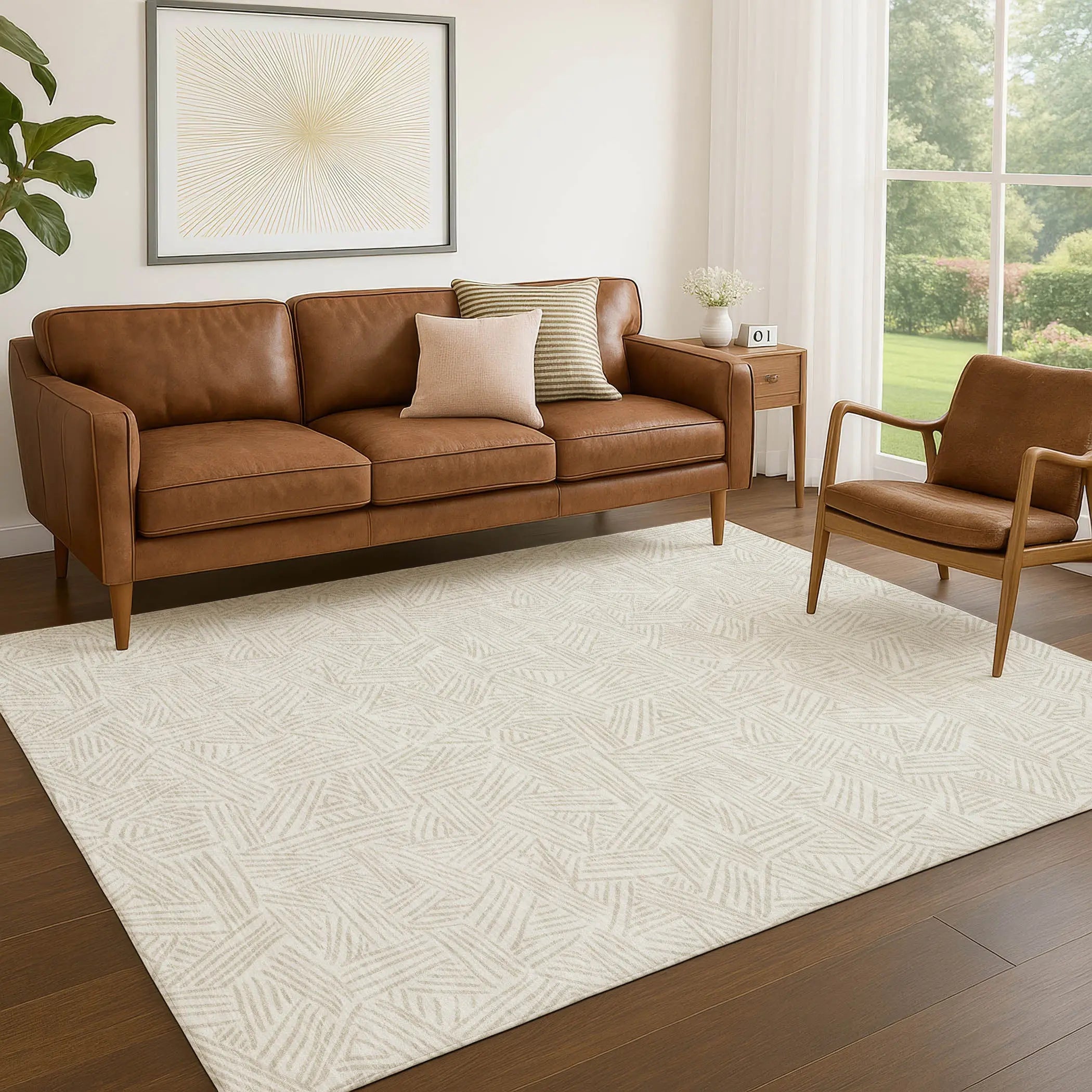 5' X 8' Ivory And Silver Geometric Washable Indoor Outdoor Area Rug Homeroots Outdoor
