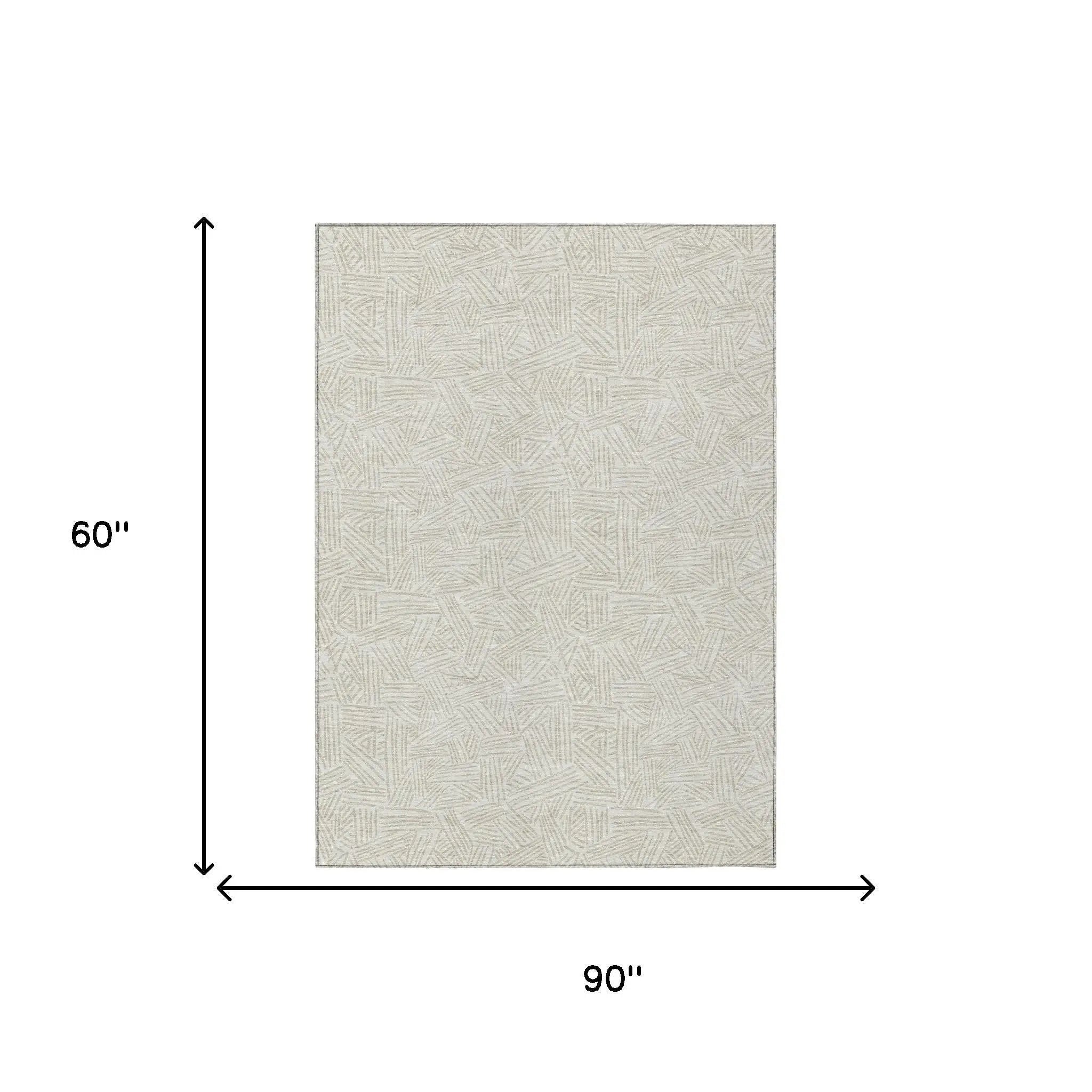 5' X 8' Ivory And Silver Geometric Washable Indoor Outdoor Area Rug Homeroots Outdoor