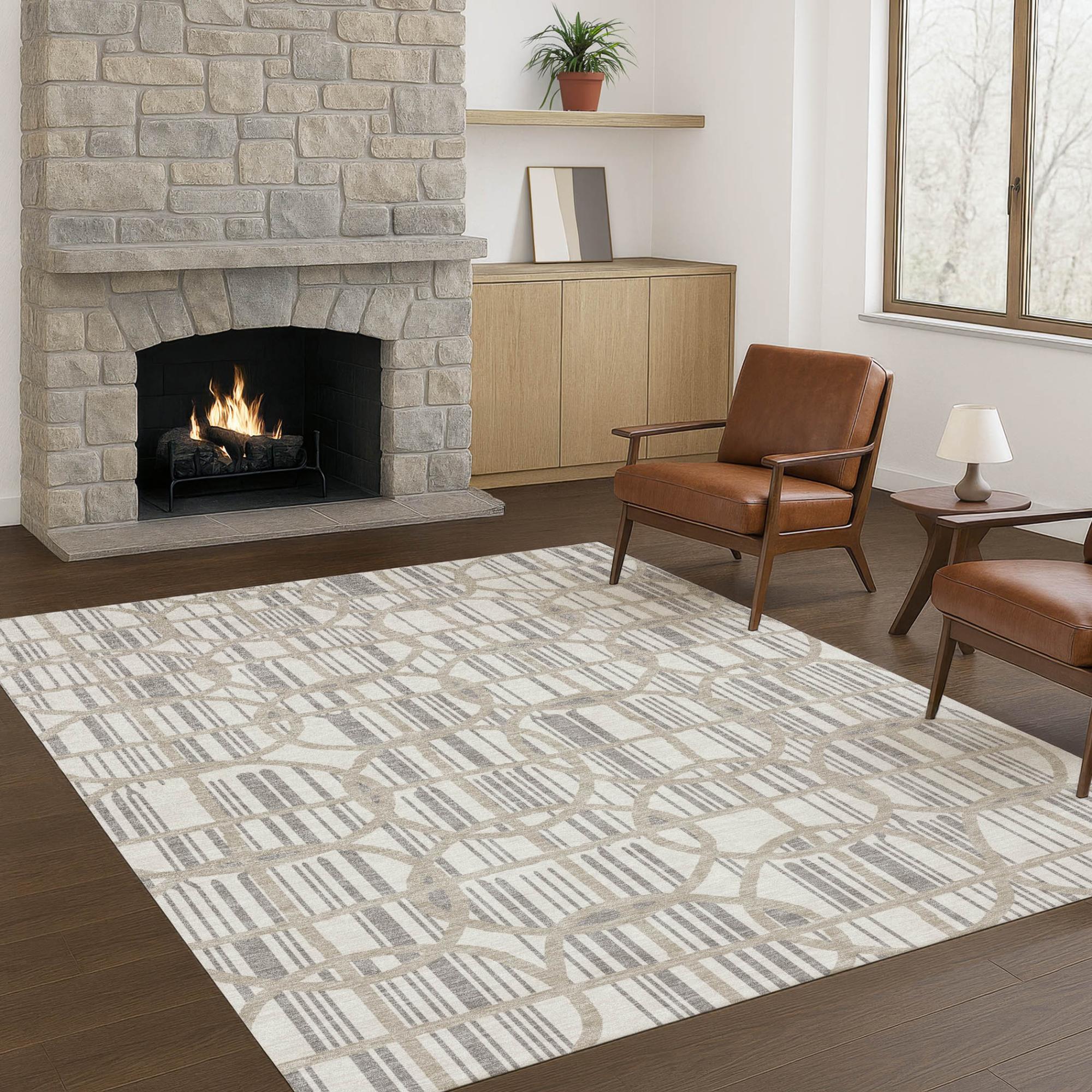 5' X 8' Ivory And Silver Geometric Washable Indoor Outdoor Area Rug Homeroots Outdoor