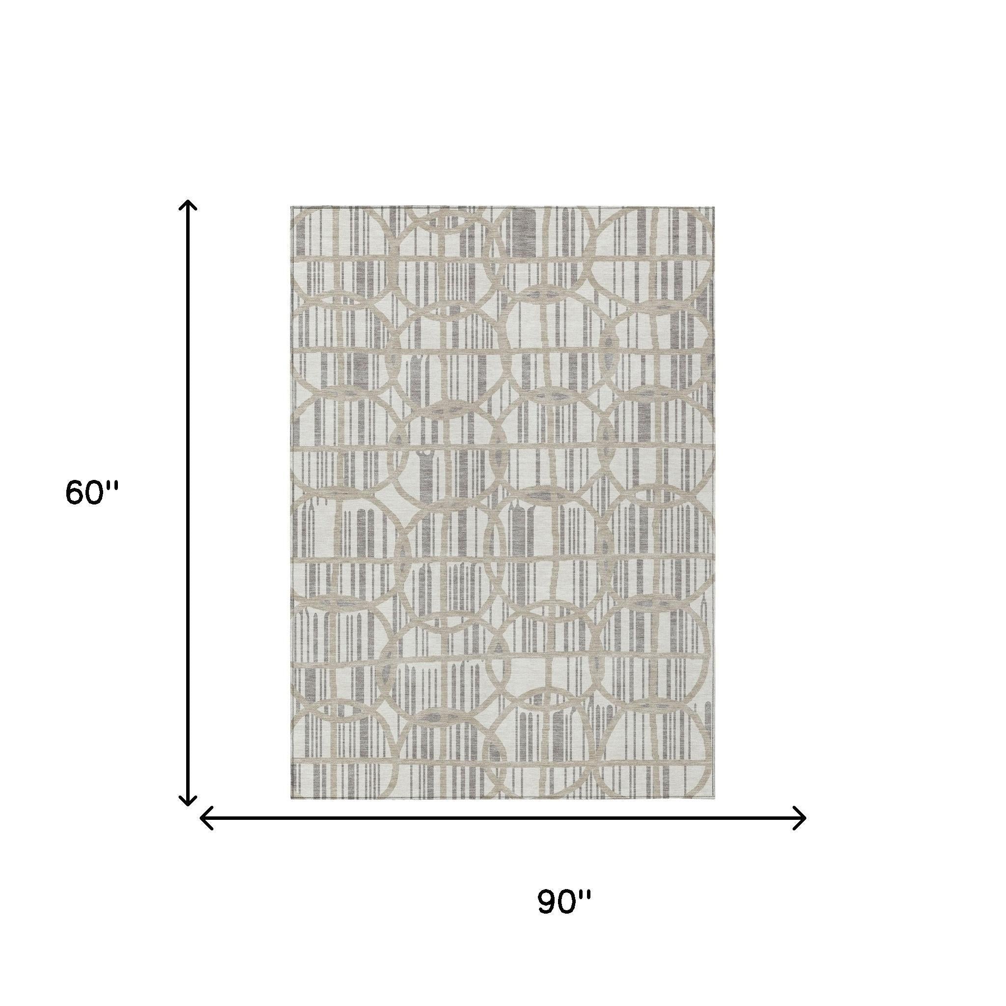 5' X 8' Ivory And Silver Geometric Washable Indoor Outdoor Area Rug Homeroots Outdoor