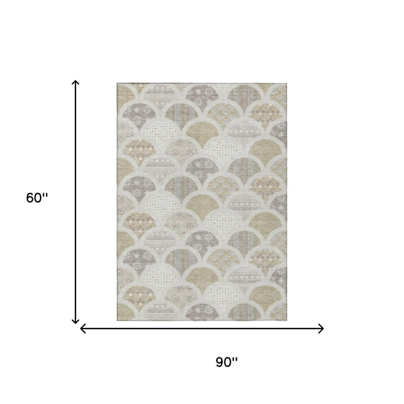 5' X 8' Ivory And Silver Geometric Washable Indoor Outdoor Area Rug Homeroots Outdoor