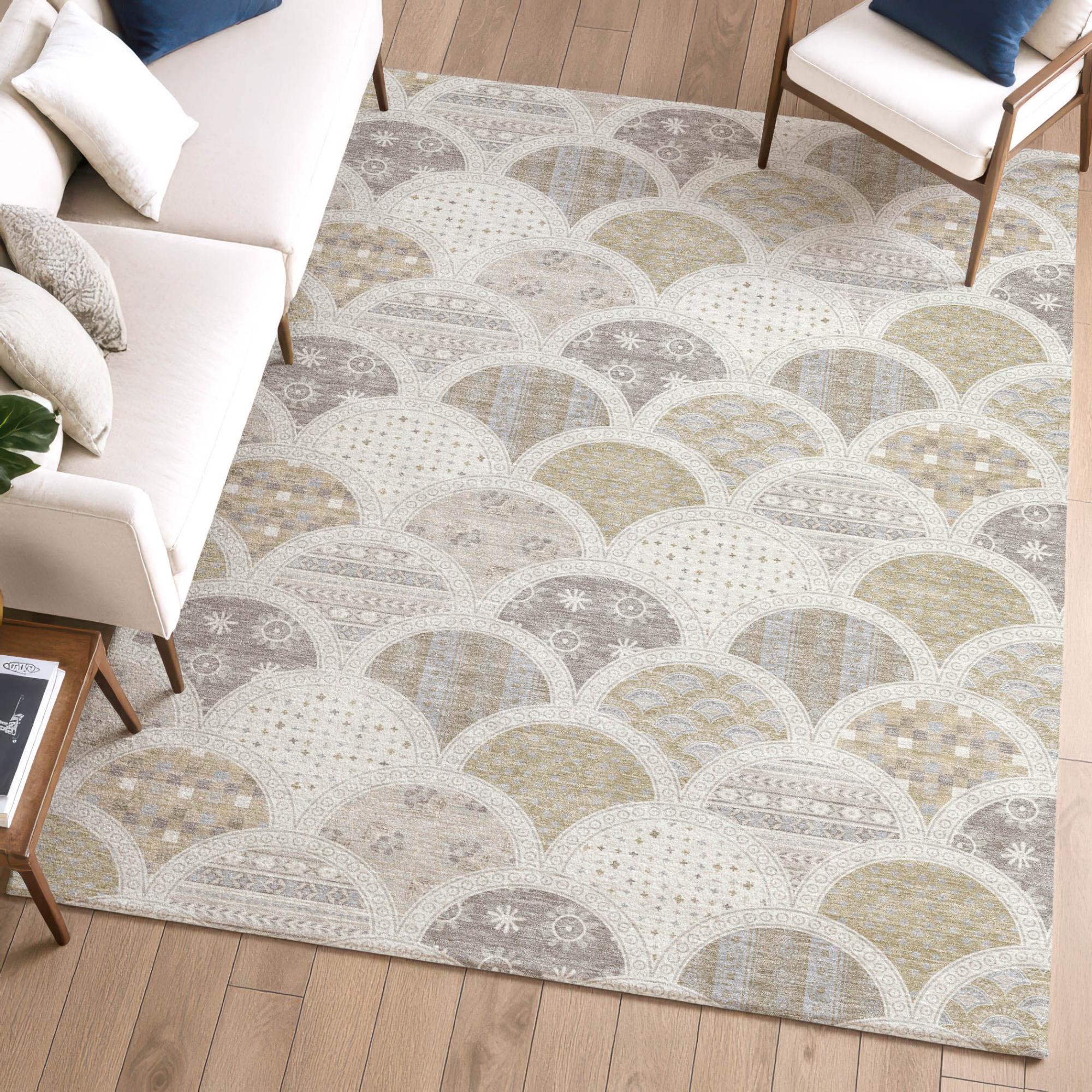 5' X 8' Ivory And Silver Geometric Washable Indoor Outdoor Area Rug Homeroots Outdoor