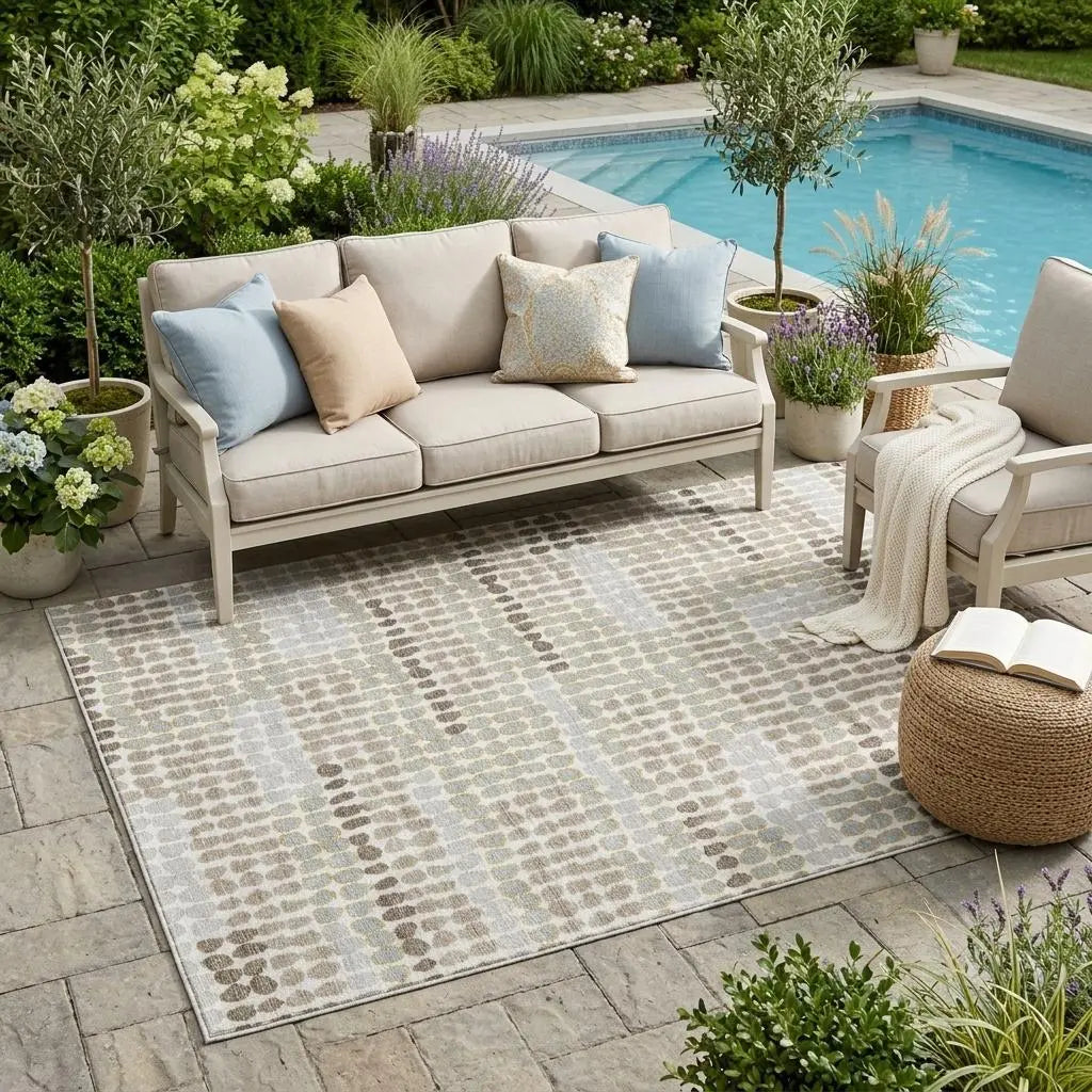 5' X 8' Ivory And Silver Geometric Washable Indoor Outdoor Area Rug Homeroots Outdoor