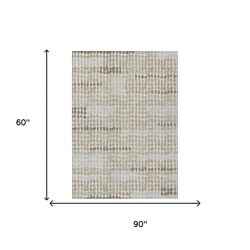 5' X 8' Ivory And Silver Geometric Washable Indoor Outdoor Area Rug Homeroots Outdoor
