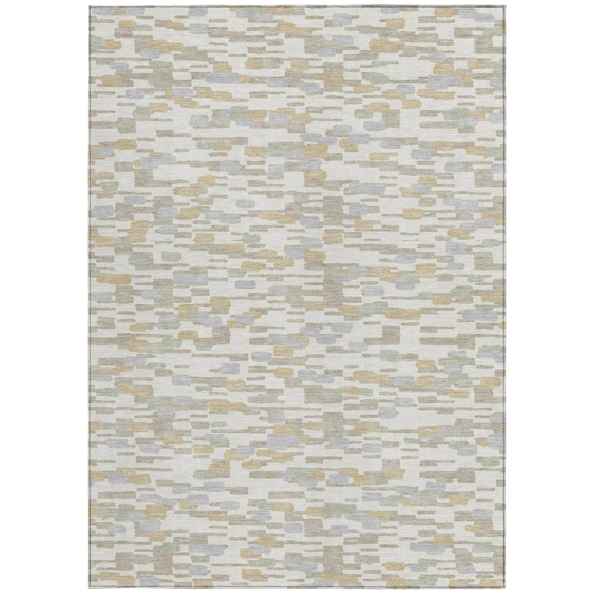 5' X 8' Ivory And Silver Geometric Washable Indoor Outdoor Area Rug Homeroots Outdoor