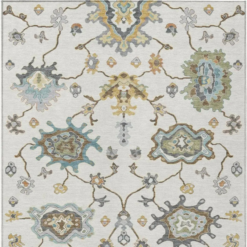5' X 8' Ivory And Silver Oriental Washable Indoor Outdoor Area Rug Homeroots Outdoor