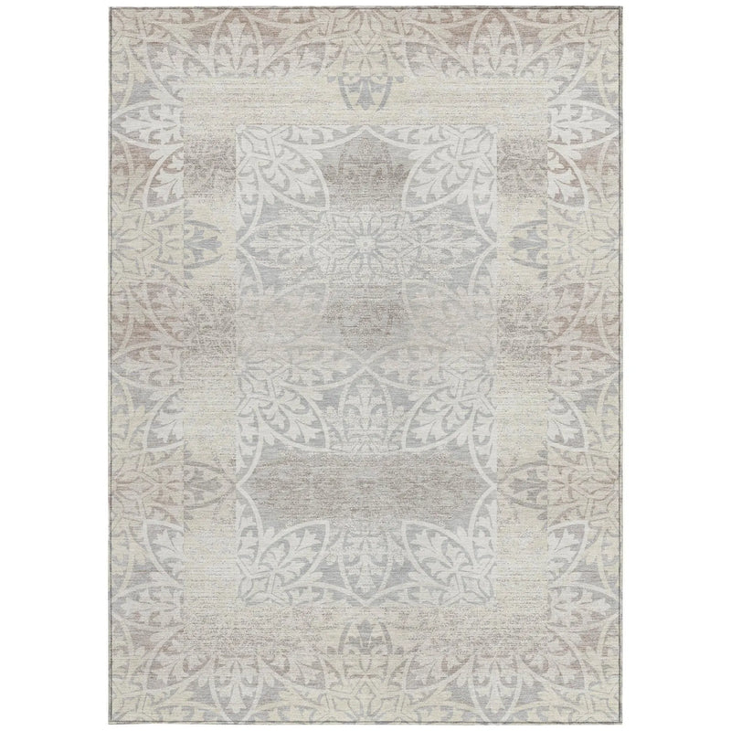 5' X 8' Ivory And Silver Oriental Washable Indoor Outdoor Area Rug Homeroots Outdoor