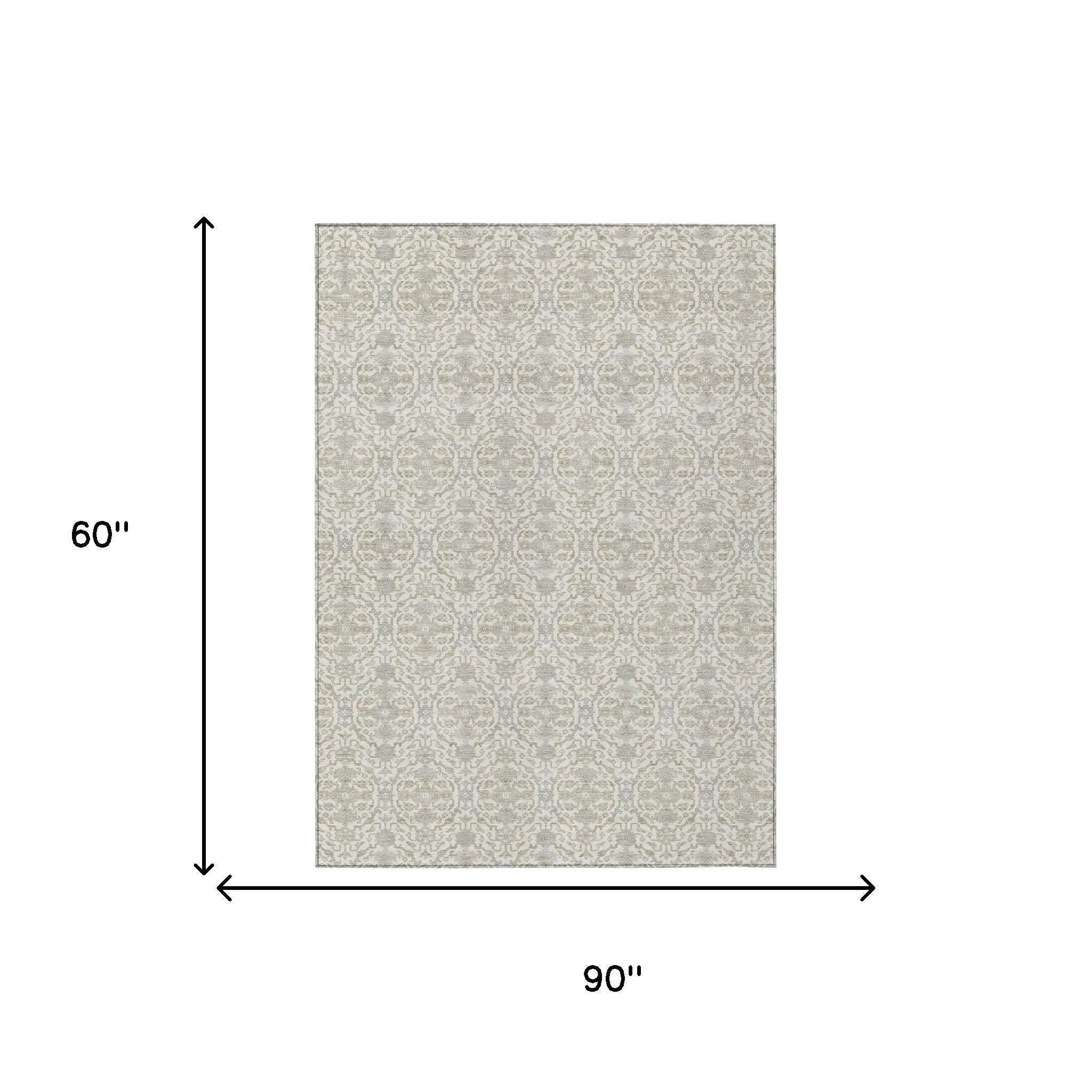 5' X 8' Ivory And Silver Oriental Washable Indoor Outdoor Area Rug Homeroots Outdoor