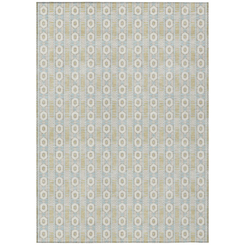 5' X 8' Ivory And Silver Striped Washable Indoor Outdoor Area Rug Homeroots Outdoor