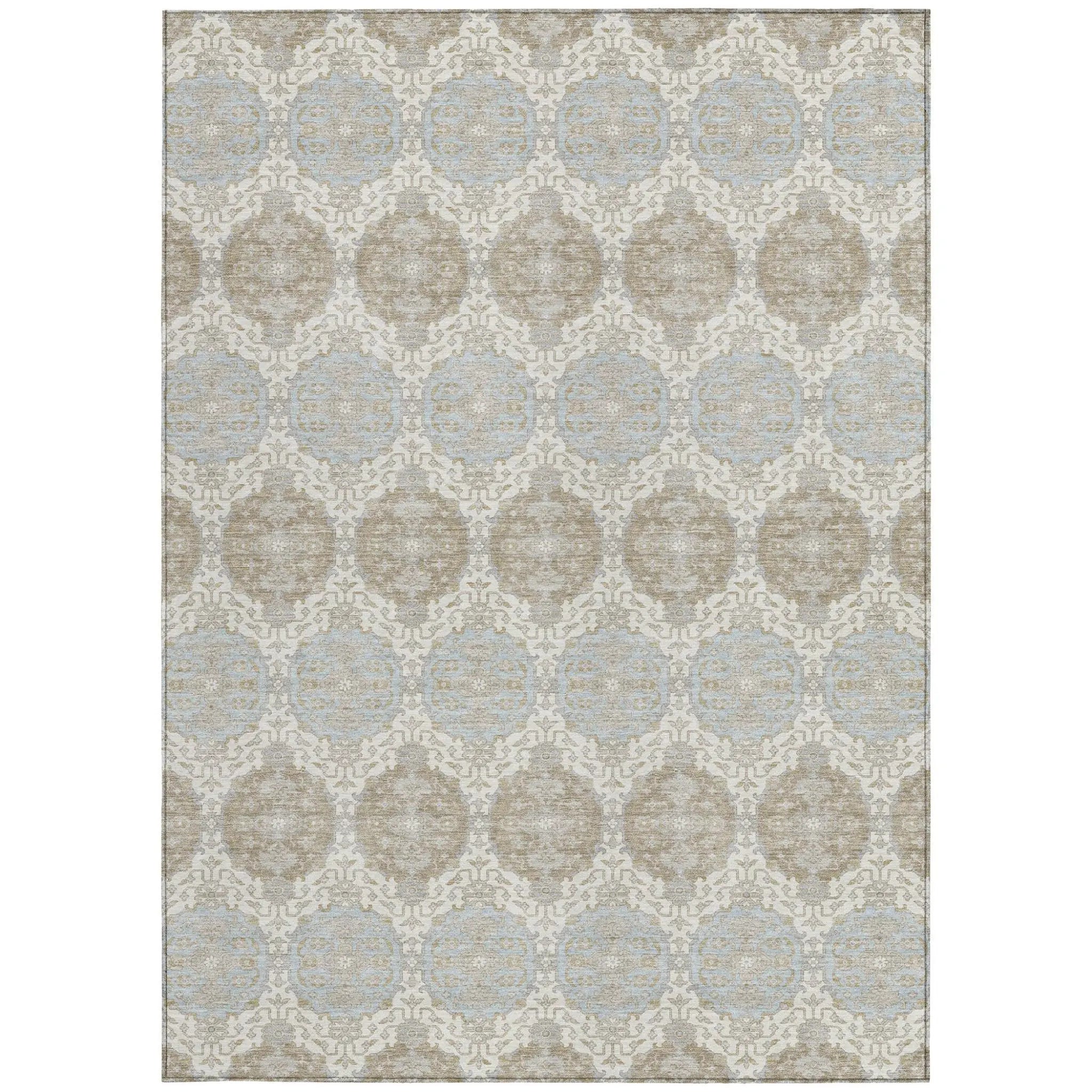 5' X 8' Ivory And Silver Striped Washable Indoor Outdoor Area Rug Homeroots Outdoor