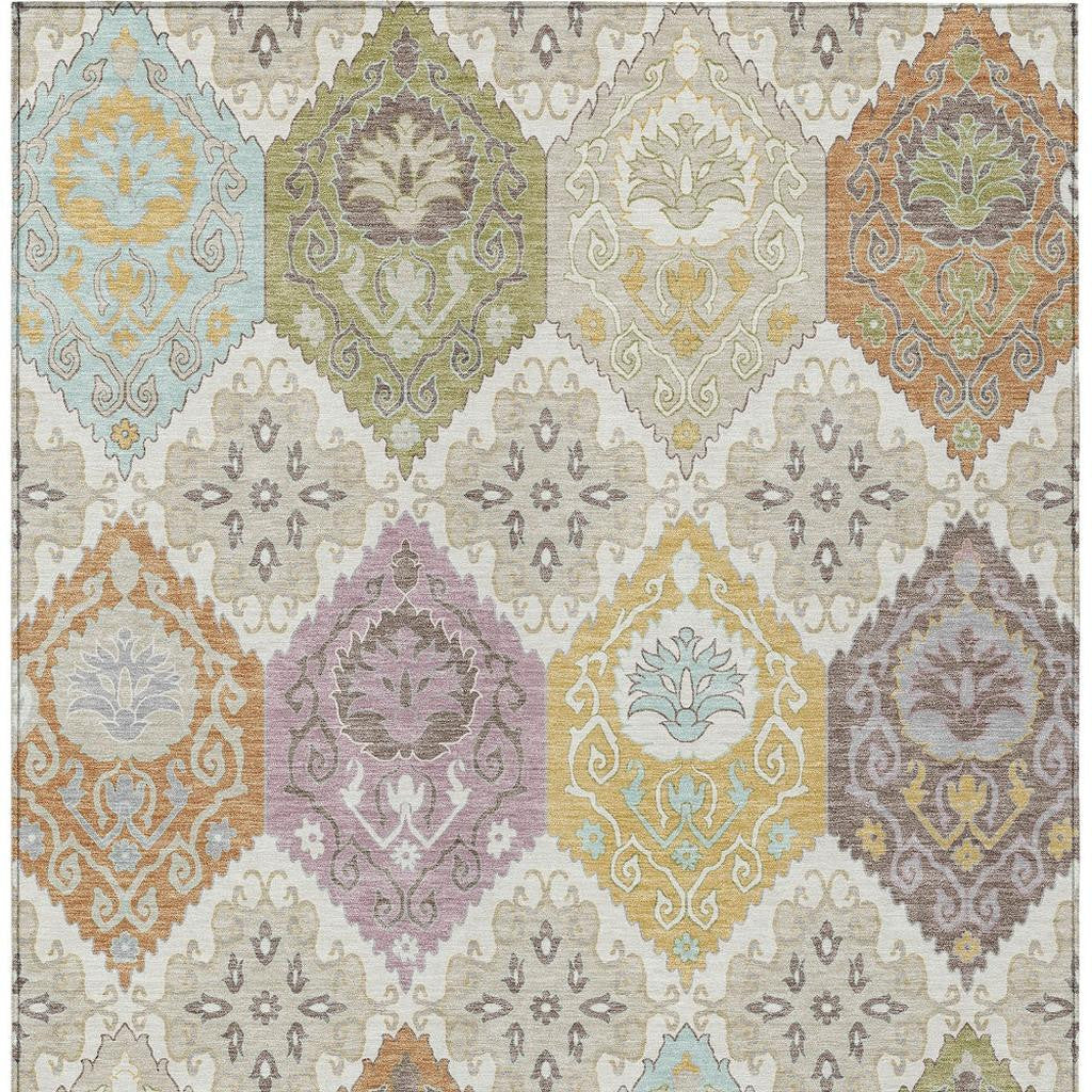 5' X 8' Ivory And Sky Blue Geometric Washable Indoor Outdoor Area Rug Homeroots Outdoor