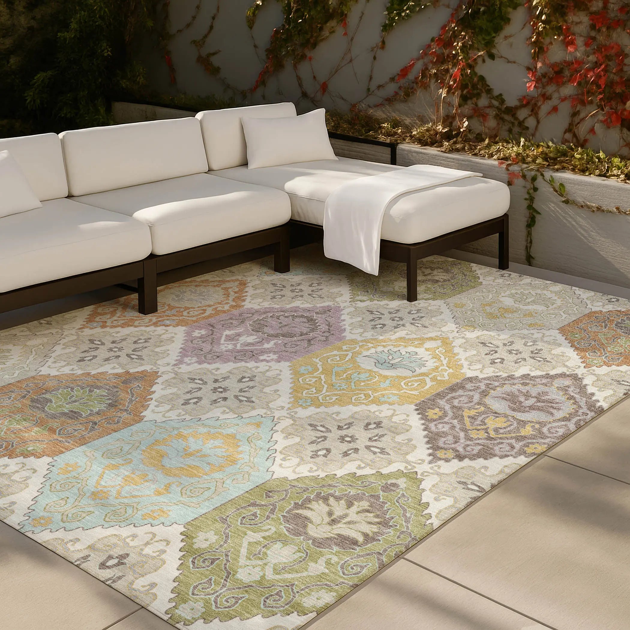 5' X 8' Ivory And Sky Blue Geometric Washable Indoor Outdoor Area Rug Homeroots Outdoor