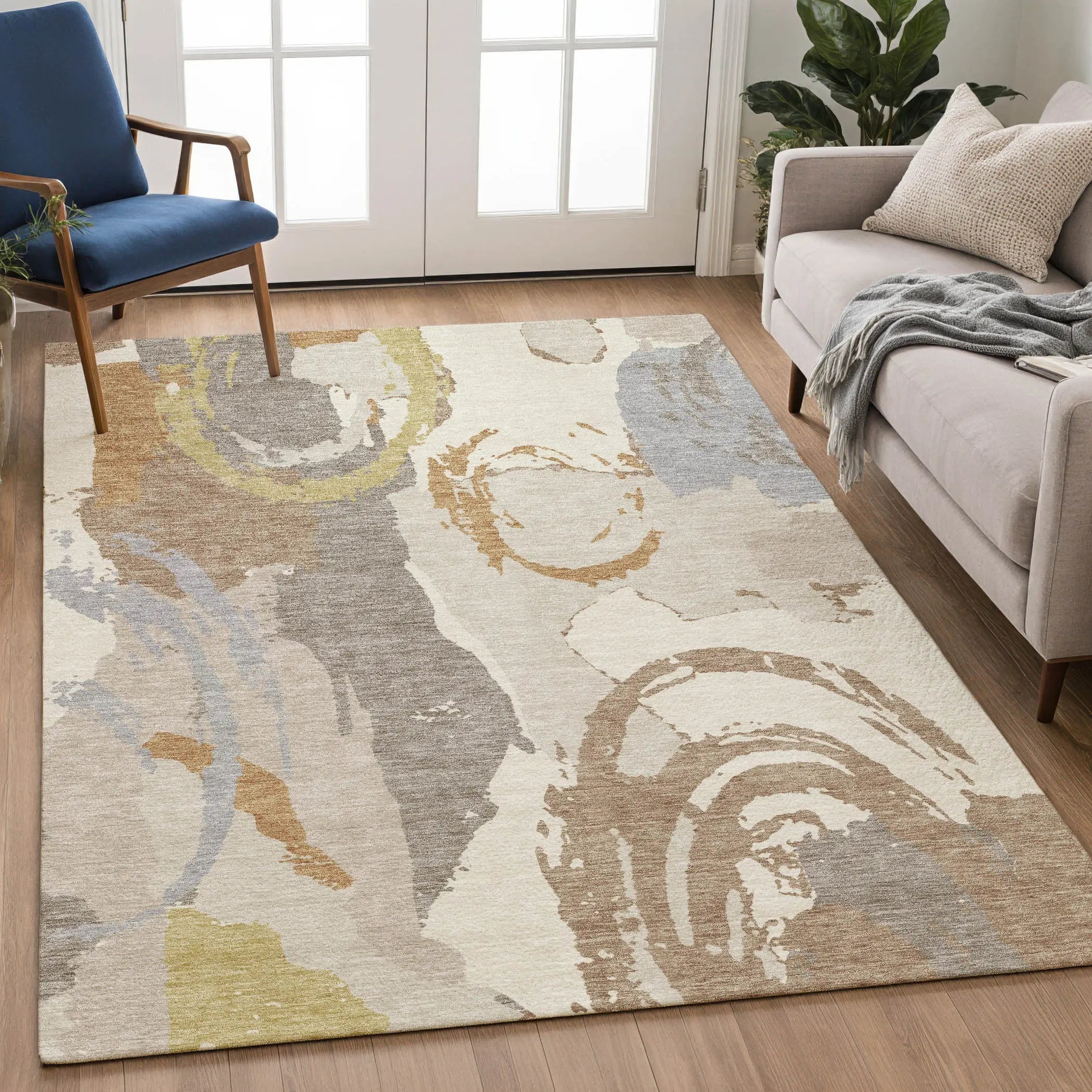 5' X 8' Ivory And Taupe Abstract Washable Indoor Outdoor Area Rug Homeroots Outdoor
