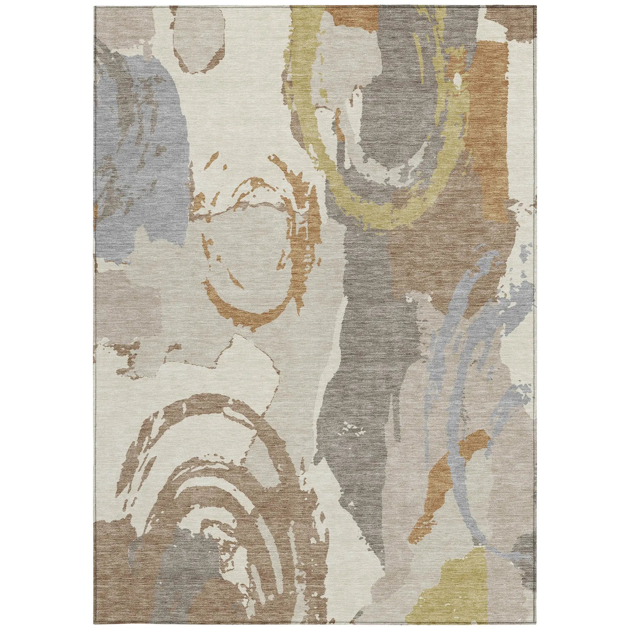 5' X 8' Ivory And Taupe Abstract Washable Indoor Outdoor Area Rug Homeroots Outdoor