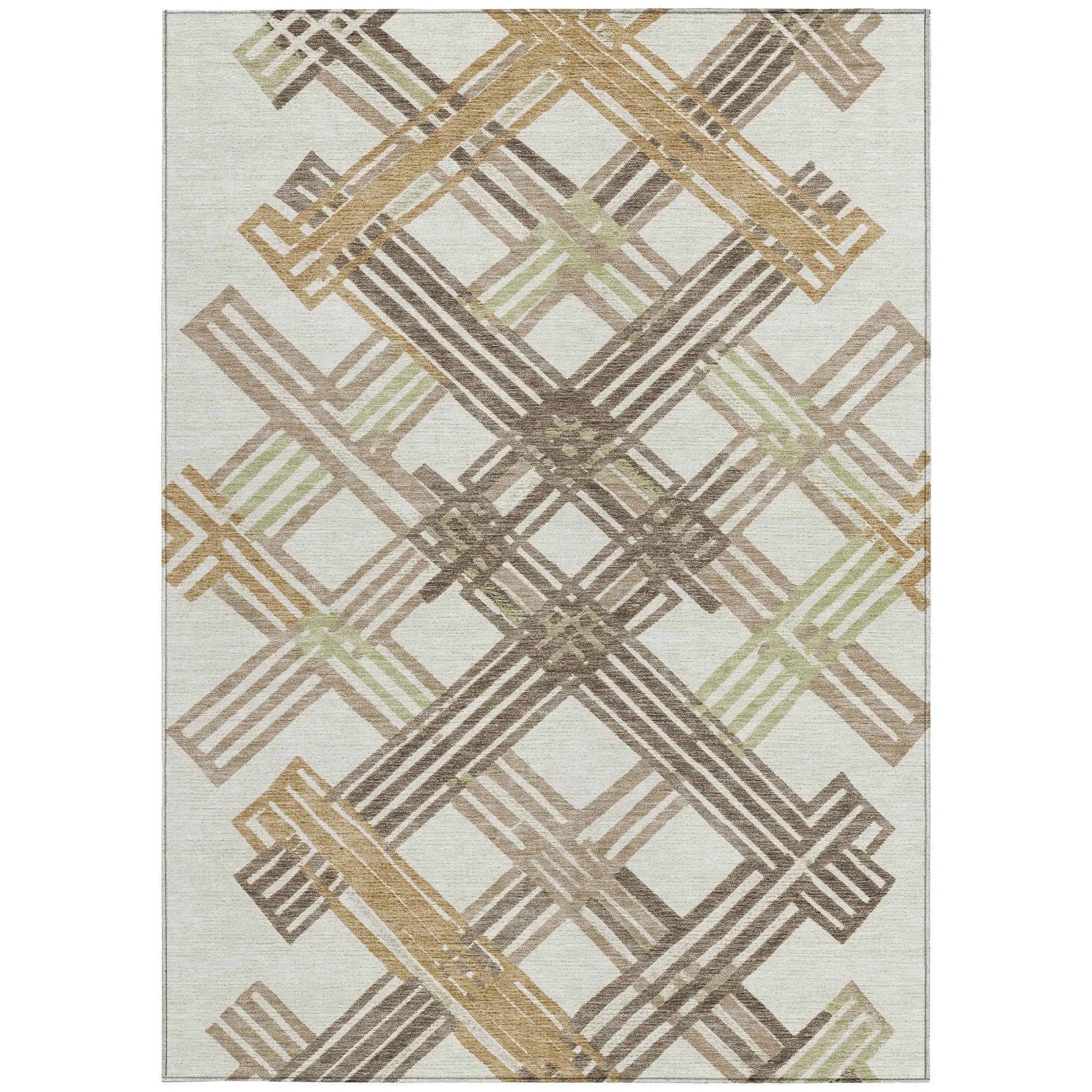 5' X 8' Ivory And Taupe Geometric Washable Indoor Outdoor Area Rug Homeroots Outdoor