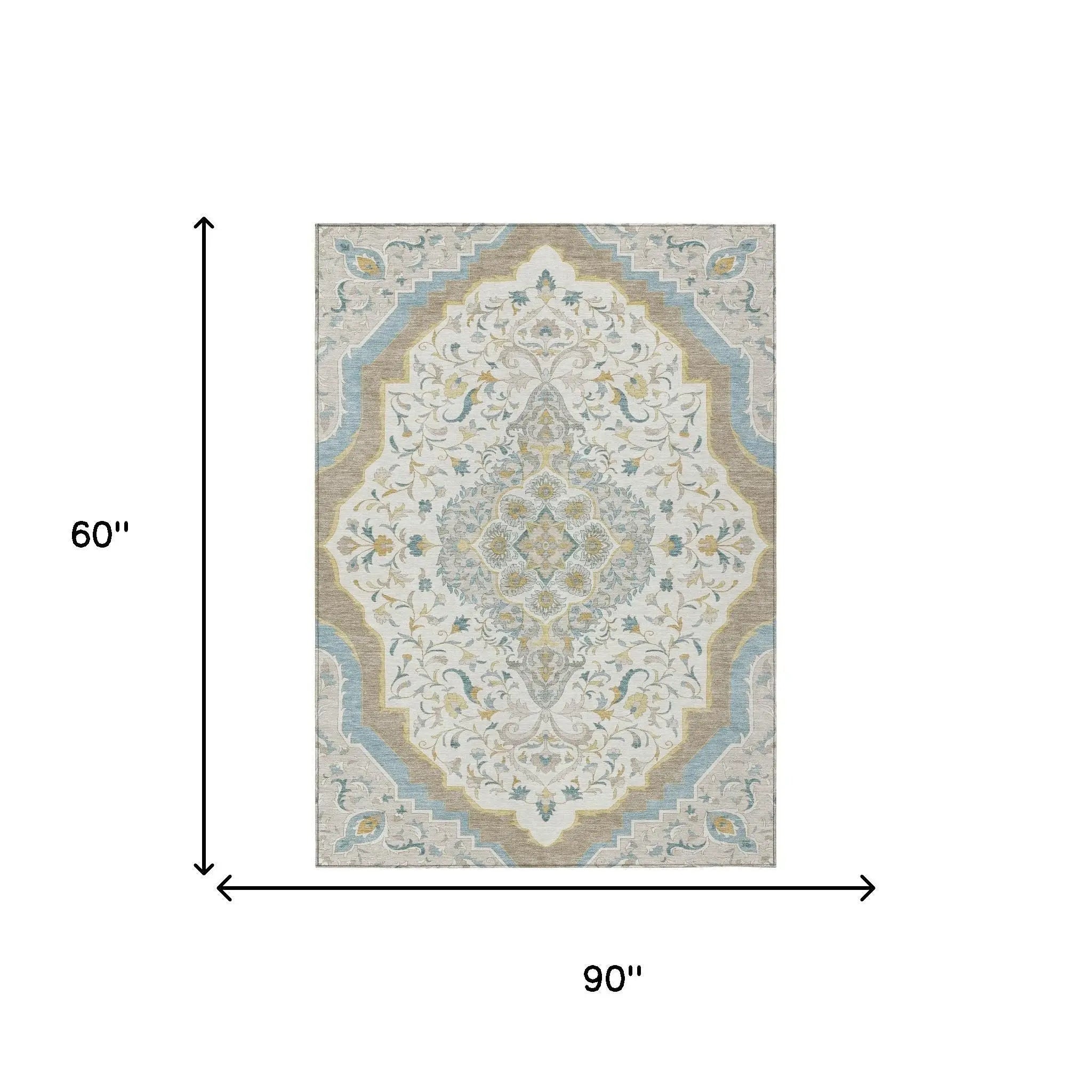 5' X 8' Ivory And Taupe Medallion Washable Indoor Outdoor Area Rug Homeroots Outdoor