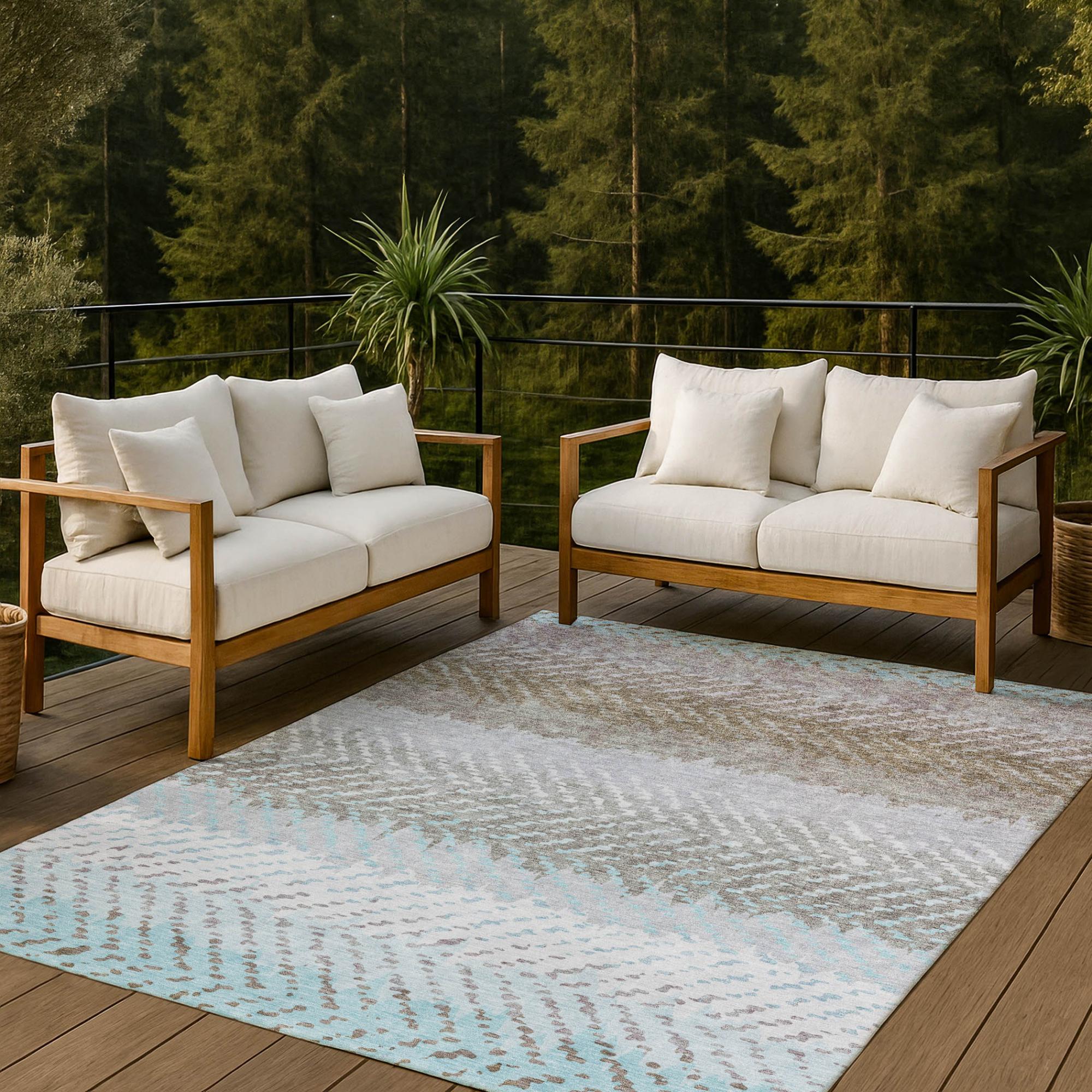 5' X 8' Ivory And Taupe Striped Washable Indoor Outdoor Area Rug Homeroots Outdoor