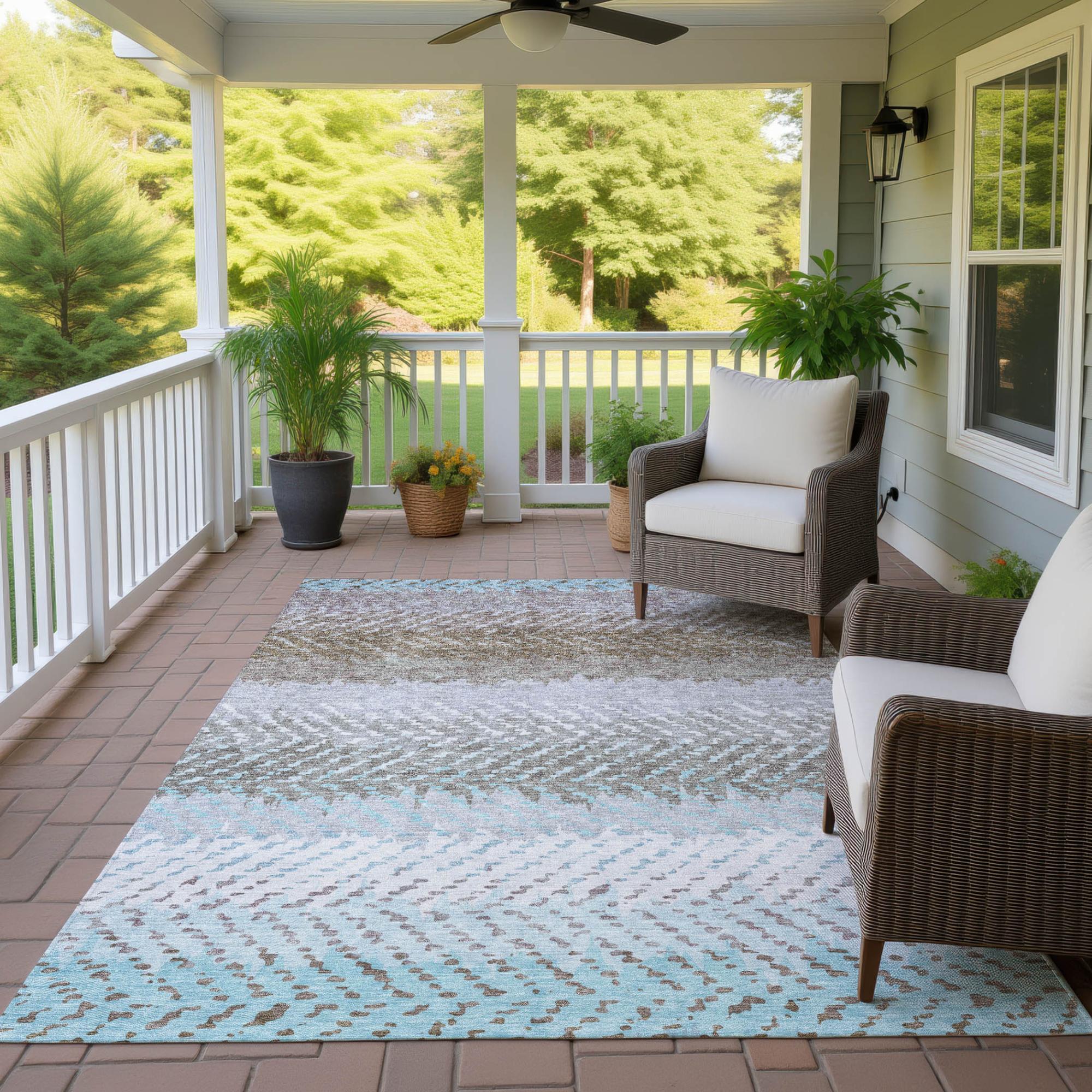 5' X 8' Ivory And Taupe Striped Washable Indoor Outdoor Area Rug Homeroots Outdoor