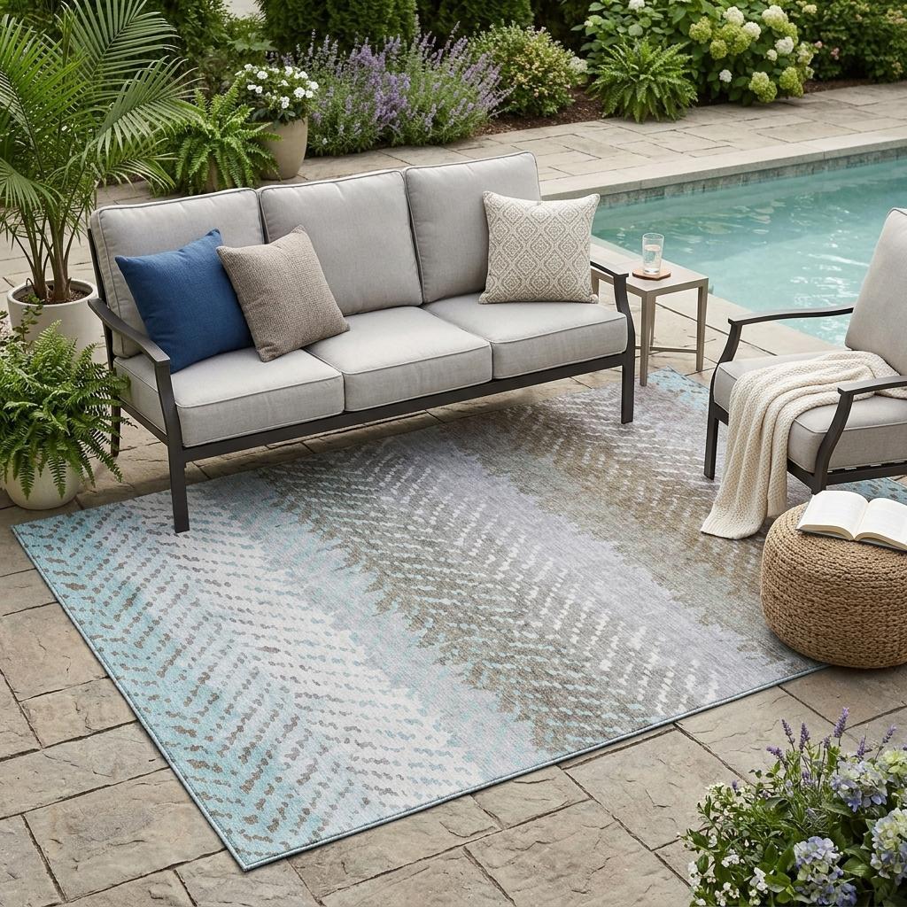 5' X 8' Ivory And Taupe Striped Washable Indoor Outdoor Area Rug Homeroots Outdoor
