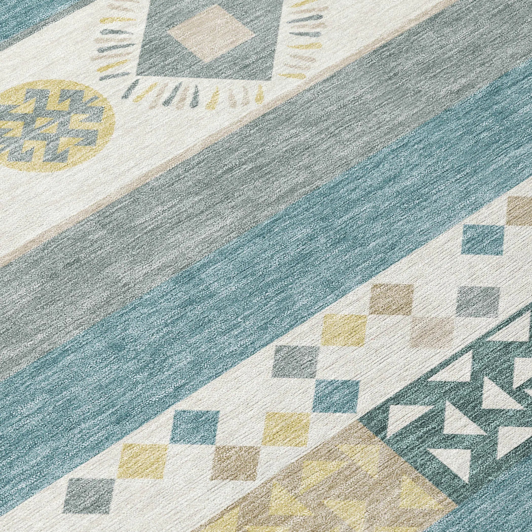 5' X 8' Ivory And Teal Blue Geometric Washable Indoor Outdoor Area Rug Homeroots Outdoor