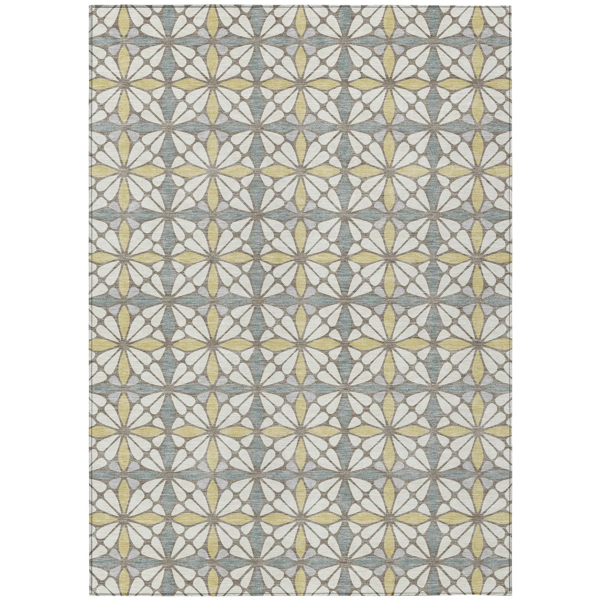 5' X 8' Ivory And Wheat Geometric Washable Indoor Outdoor Area Rug Homeroots Outdoor