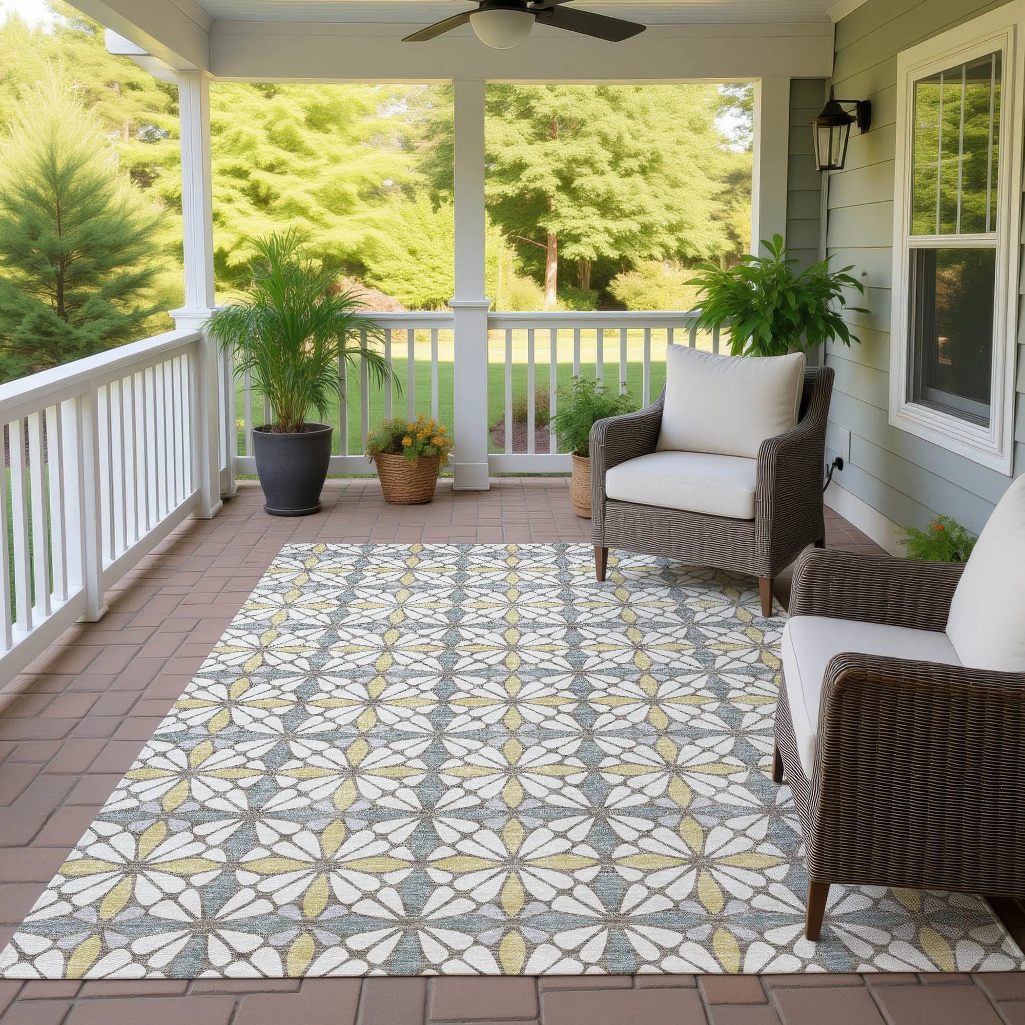 5' X 8' Ivory And Wheat Geometric Washable Indoor Outdoor Area Rug Homeroots Outdoor