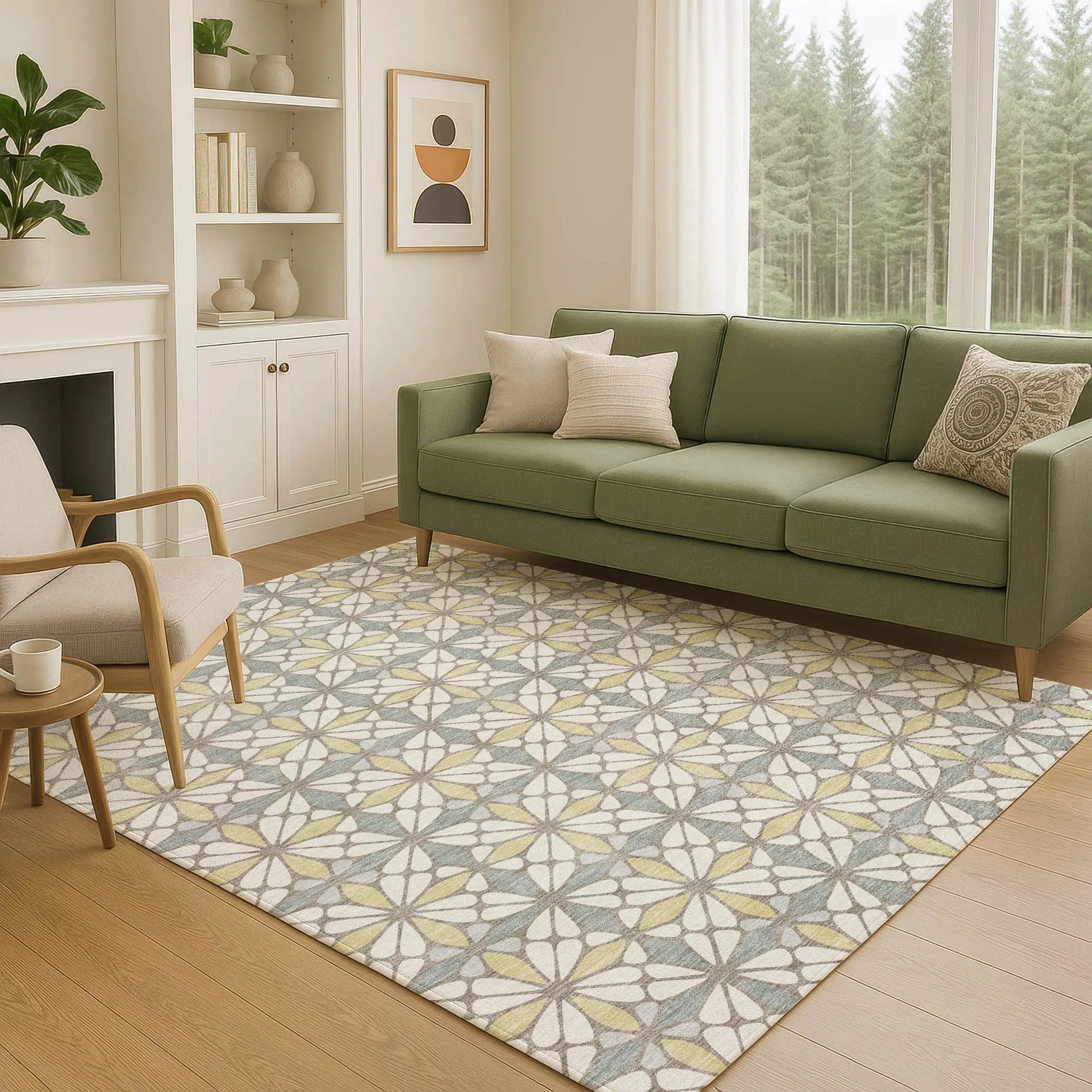 5' X 8' Ivory And Wheat Geometric Washable Indoor Outdoor Area Rug Homeroots Outdoor