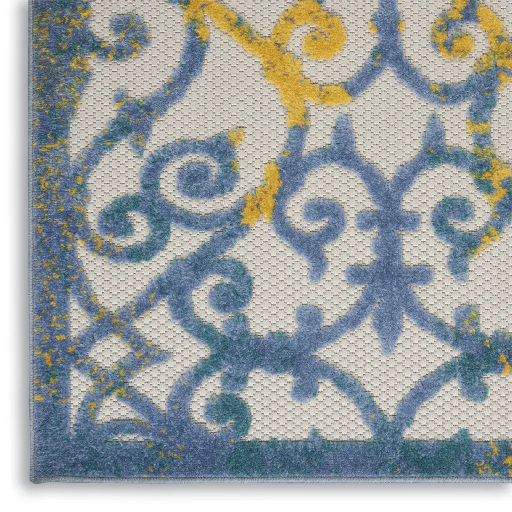 5' X 8' Ivory Blue And Yellow Trellis Indoor Outdoor Area Rug Homeroots Outdoor