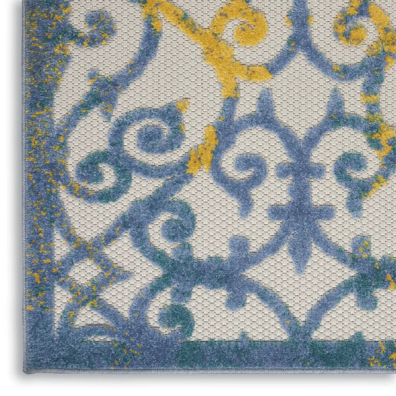 5' X 8' Ivory Blue And Yellow Trellis Indoor Outdoor Area Rug Homeroots Outdoor