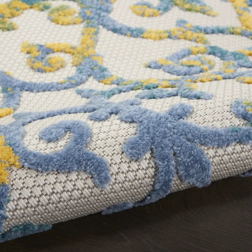 5' X 8' Ivory Blue And Yellow Trellis Indoor Outdoor Area Rug Homeroots Outdoor