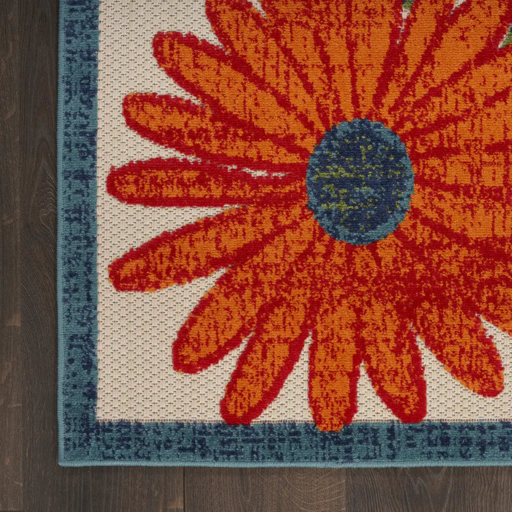 5' X 8' Ivory Blue Orange And Green Floral Indoor Outdoor Area Rug Homeroots Outdoor