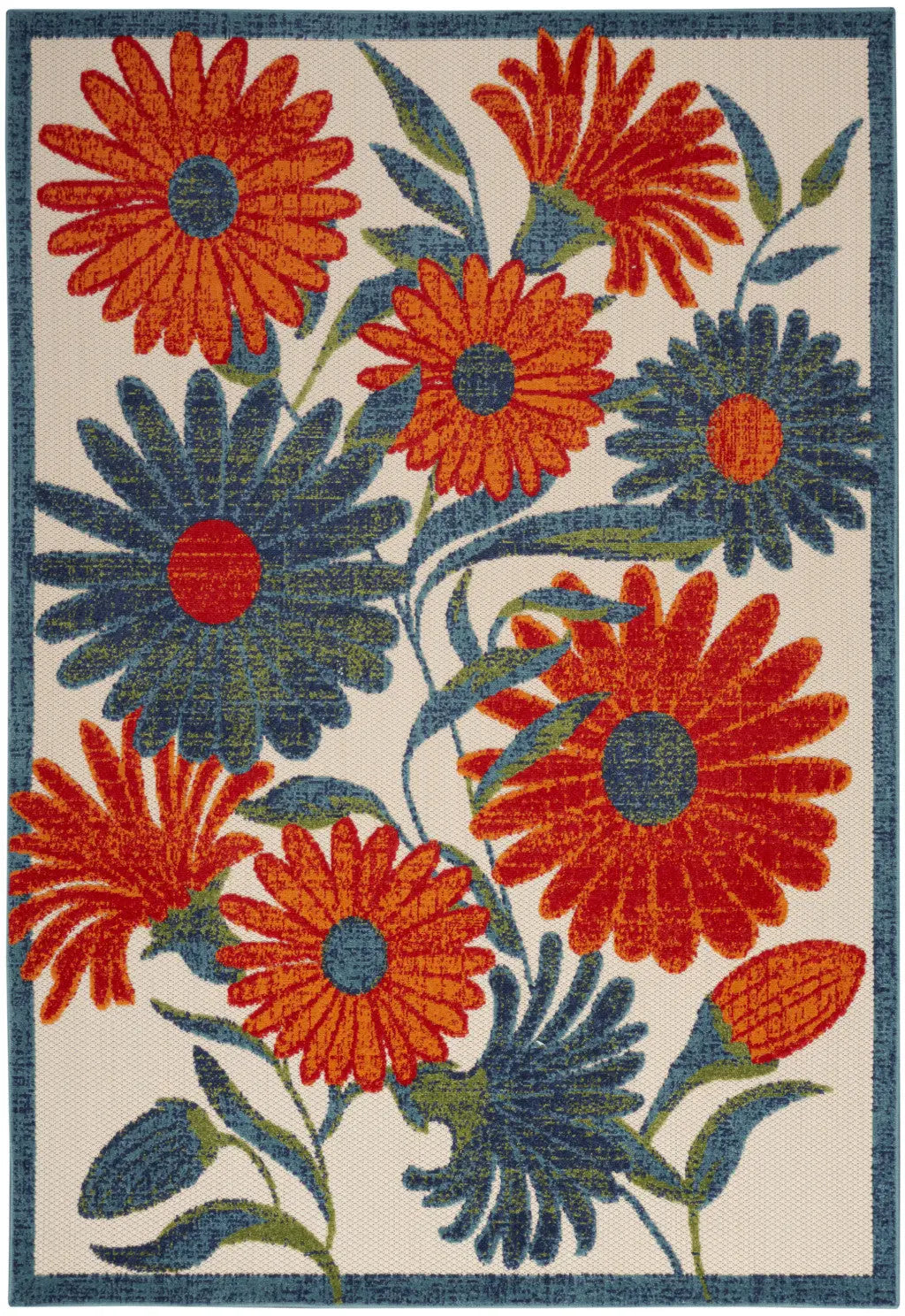 5' X 8' Ivory Blue Orange And Green Floral Indoor Outdoor Area Rug Homeroots Outdoor