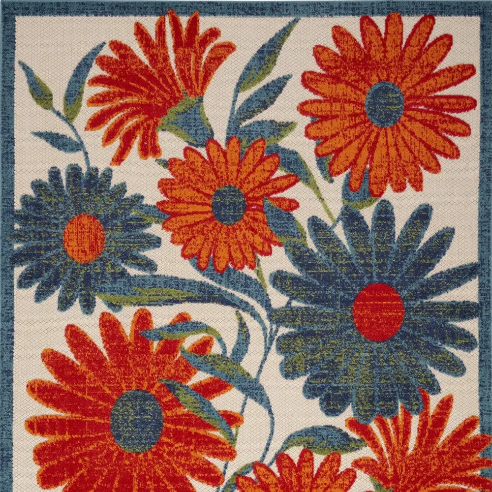 5' X 8' Ivory Blue Orange And Green Floral Indoor Outdoor Area Rug Homeroots Outdoor