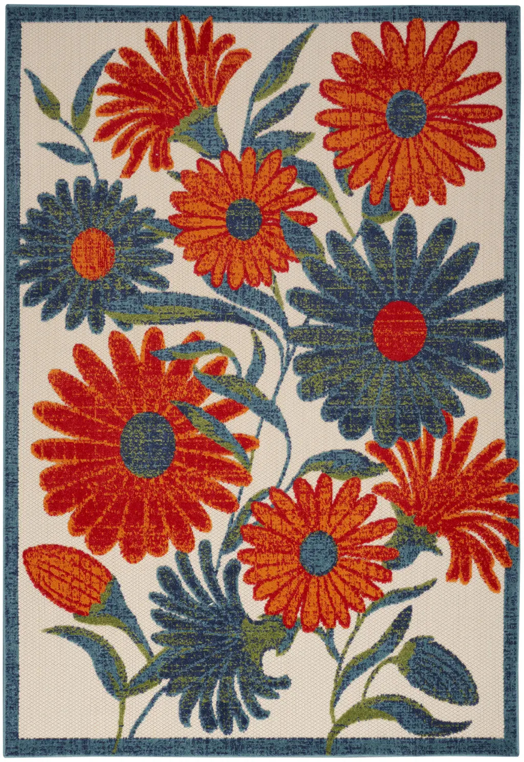 5' X 8' Ivory Blue Orange And Green Floral Indoor Outdoor Area Rug Homeroots Outdoor