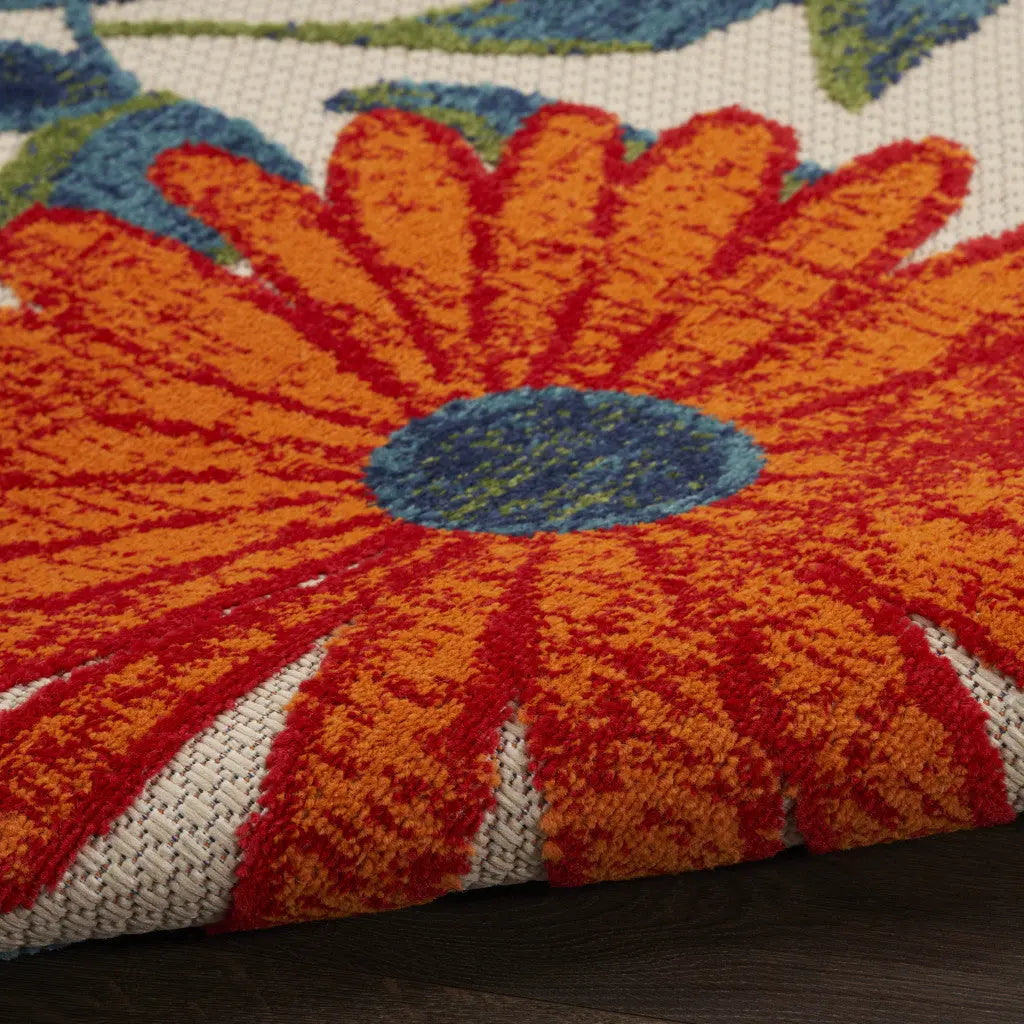 5' X 8' Ivory Blue Orange And Green Floral Indoor Outdoor Area Rug Homeroots Outdoor