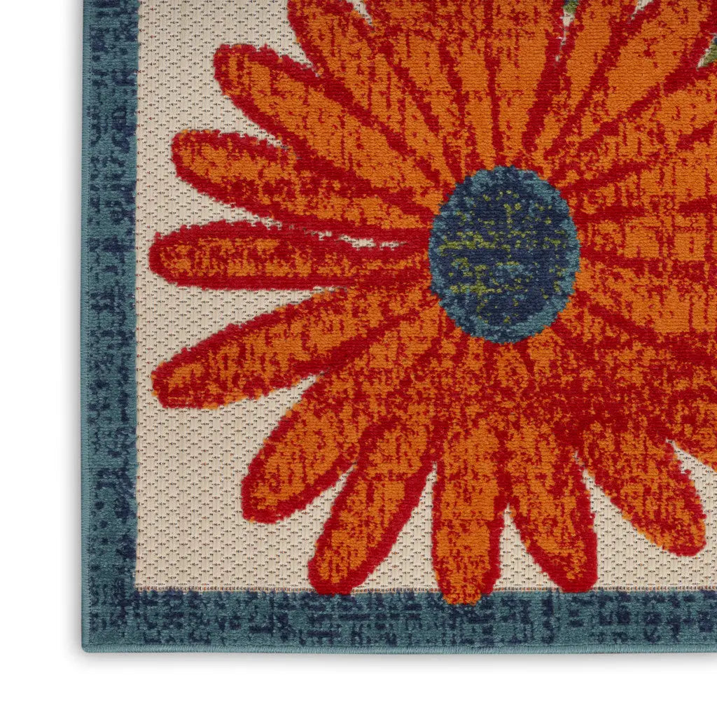 5' X 8' Ivory Blue Orange And Green Floral Indoor Outdoor Area Rug Homeroots Outdoor