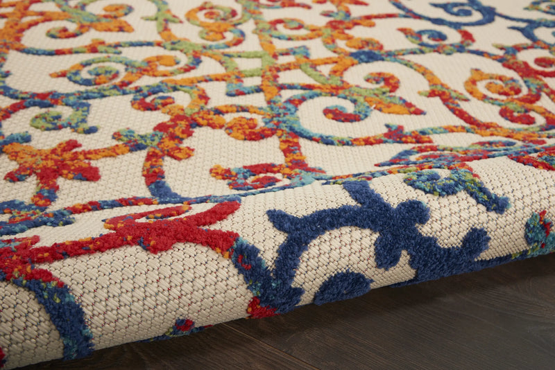 5' X 8' Ivory Blue Orange And Green Trellis Indoor Outdoor Area Rug Homeroots Outdoor