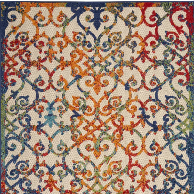 5' X 8' Ivory Blue Orange And Green Trellis Indoor Outdoor Area Rug Homeroots Outdoor