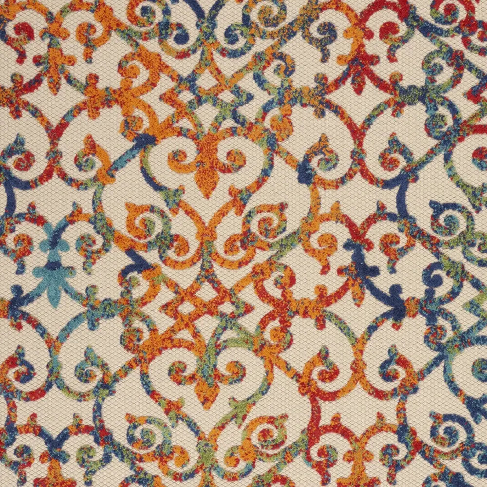 5' X 8' Ivory Blue Orange And Green Trellis Indoor Outdoor Area Rug Homeroots Outdoor