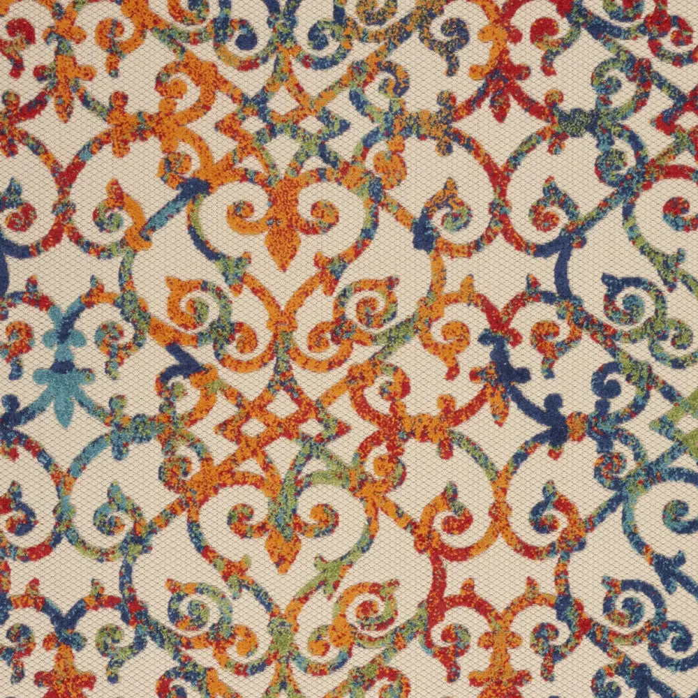 5' X 8' Ivory Blue Orange And Green Trellis Indoor Outdoor Area Rug Homeroots Outdoor