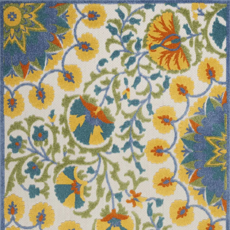 5' X 8' Ivory Blue Yellow And Orange Floral Indoor Outdoor Area Rug Homeroots Outdoor