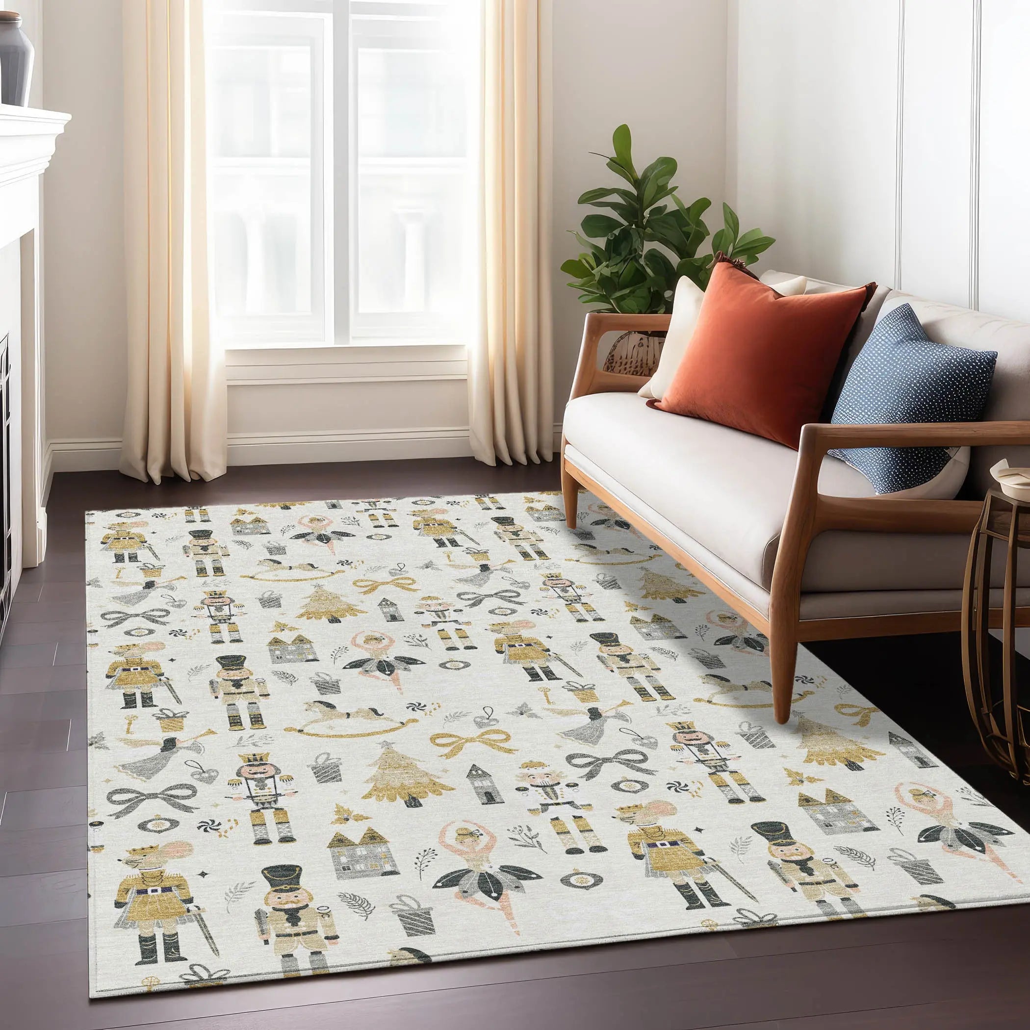 5' X 8' Ivory Gold Black And Gray Village House Washable Indoor Outdoor Area Rug Homeroots Outdoor