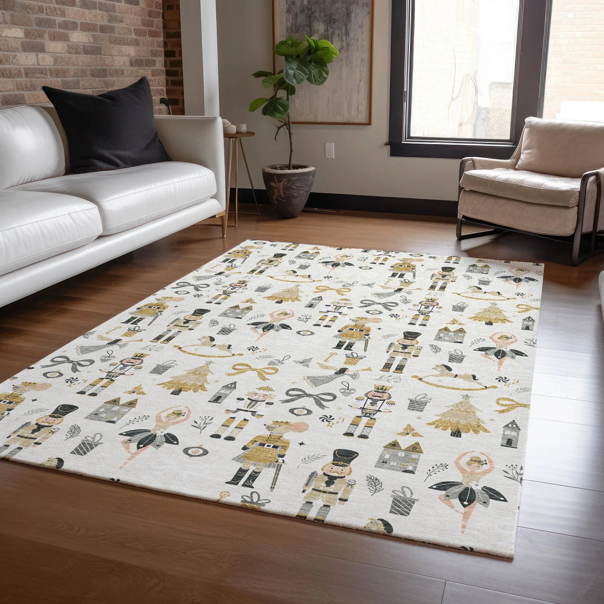 5' X 8' Ivory Gold Black And Gray Village House Washable Indoor Outdoor Area Rug Homeroots Outdoor