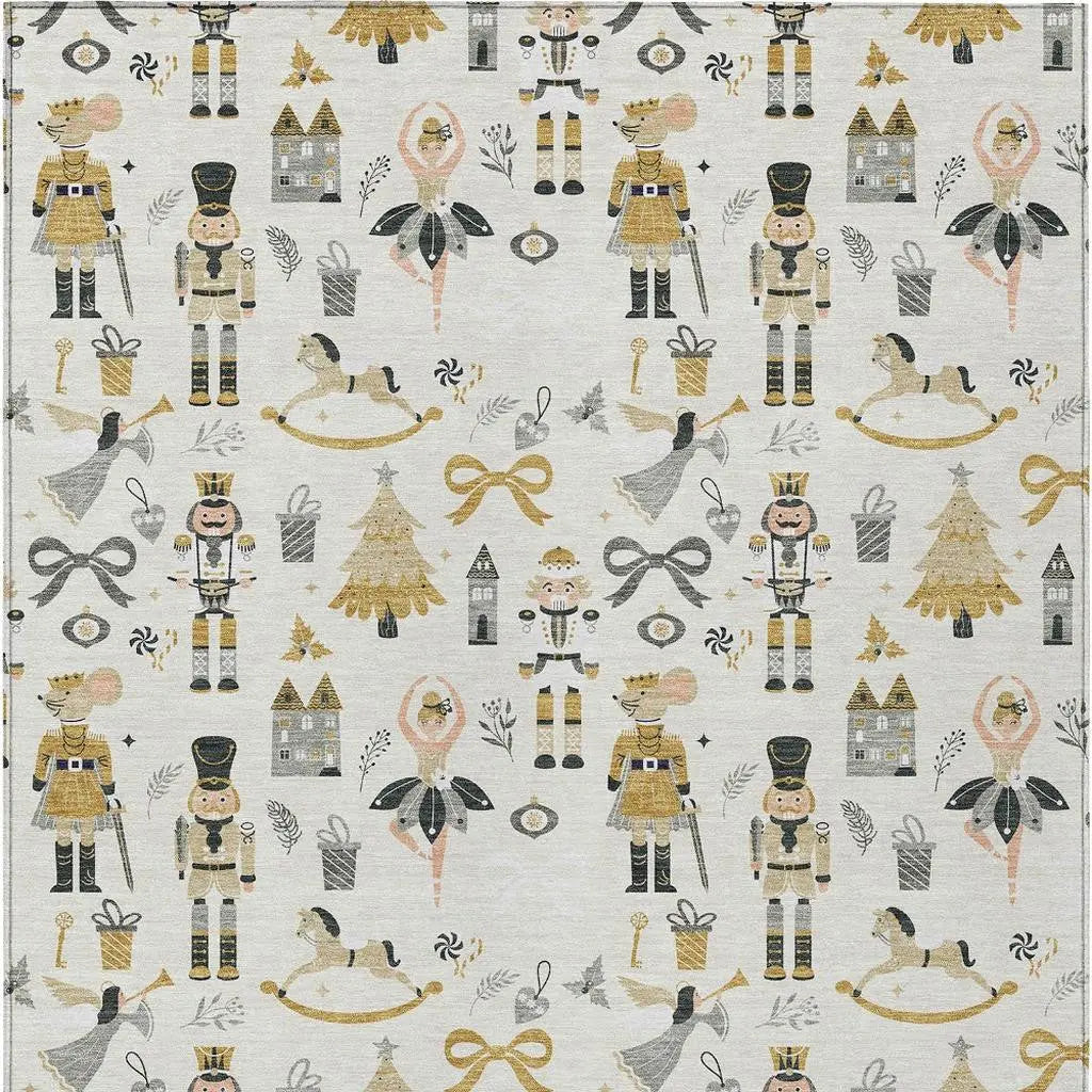 5' X 8' Ivory Gold Black And Gray Village House Washable Indoor Outdoor Area Rug Homeroots Outdoor