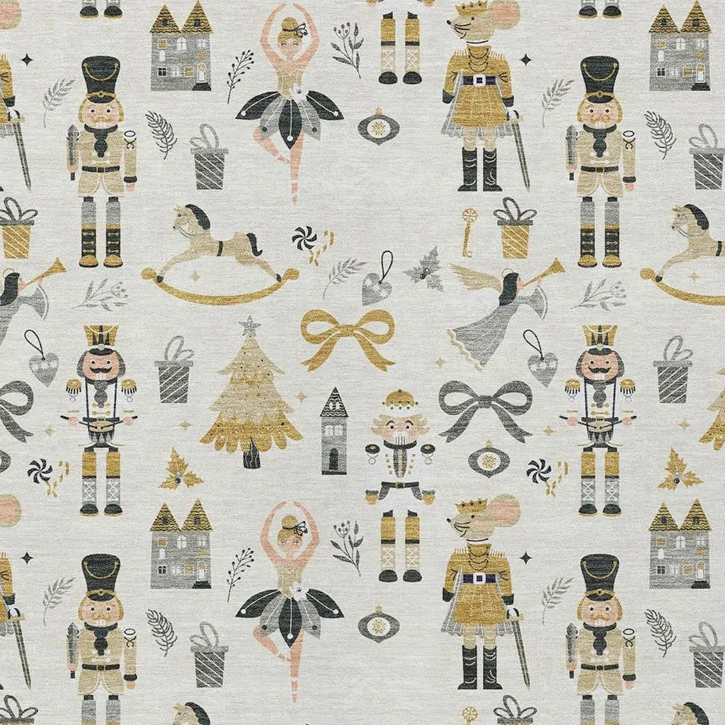 5' X 8' Ivory Gold Black And Gray Village House Washable Indoor Outdoor Area Rug Homeroots Outdoor