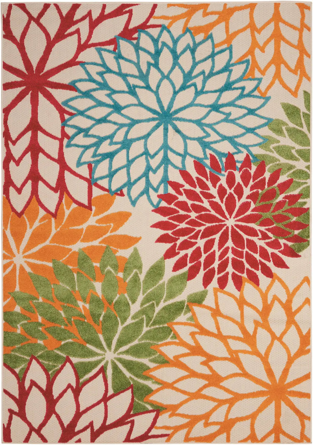 5' X 8' Ivory Green Blue Red And Orange Floral Indoor Outdoor Area Rug Homeroots Outdoor