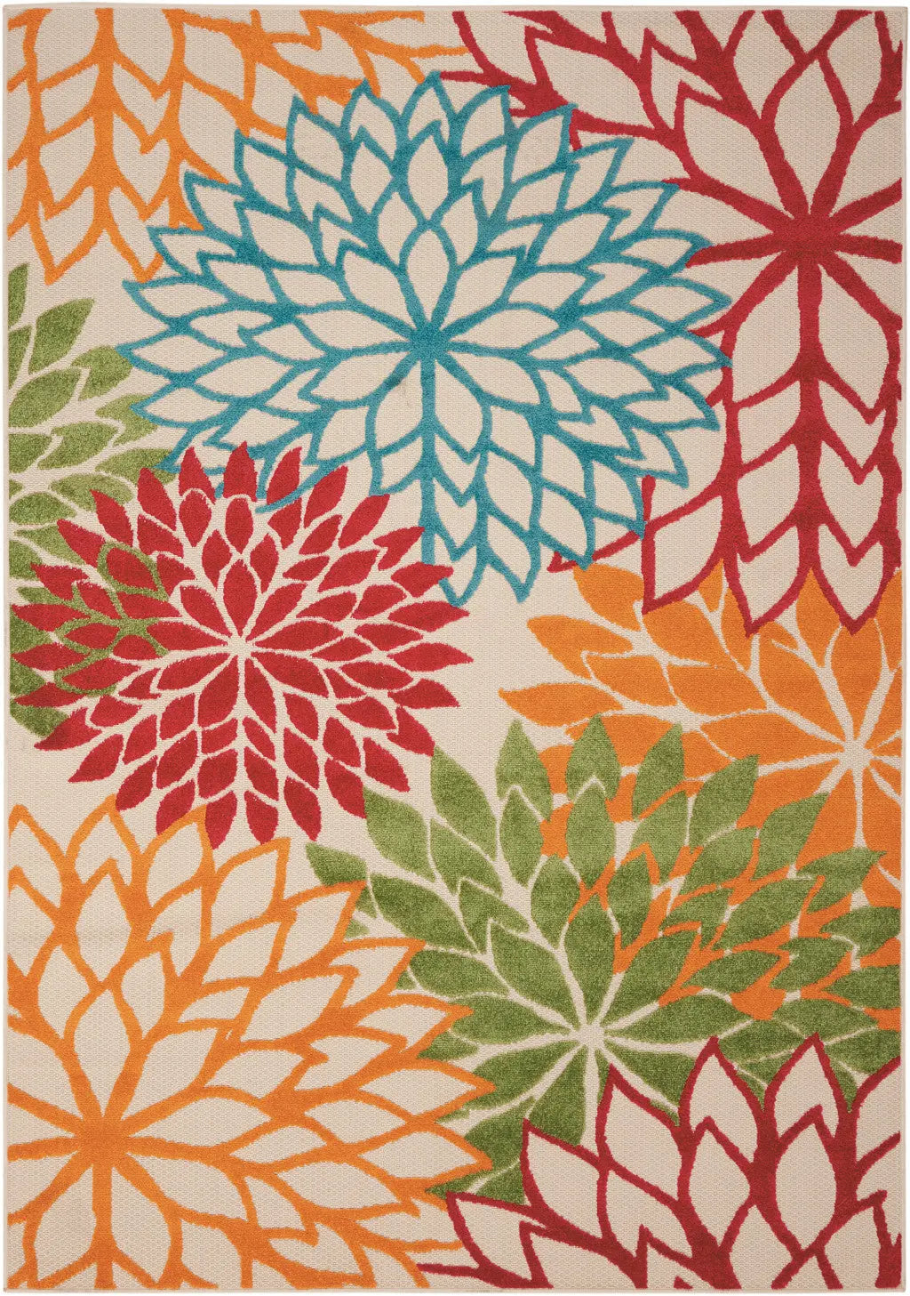 5' X 8' Ivory Green Blue Red And Orange Floral Indoor Outdoor Area Rug Homeroots Outdoor
