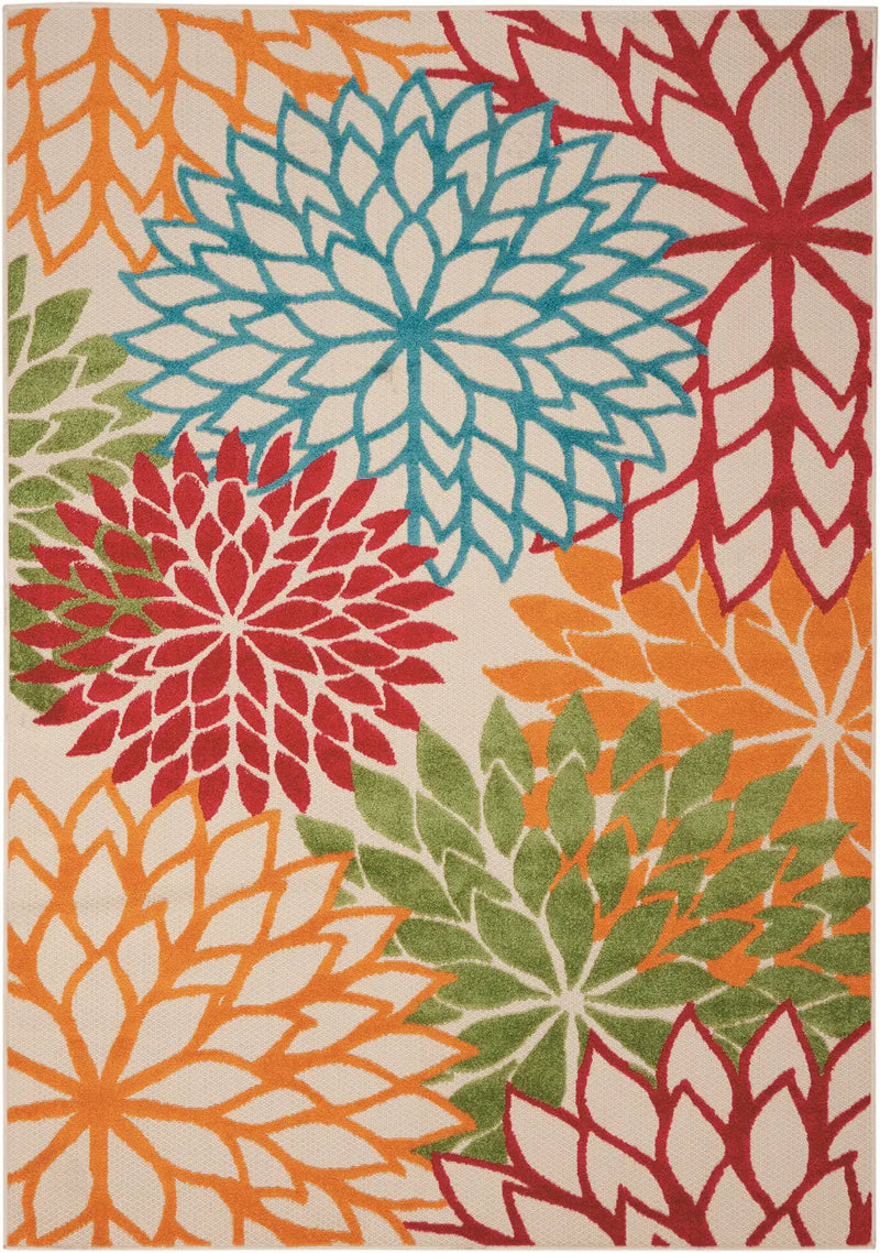 5' X 8' Ivory Green Blue Red And Orange Floral Indoor Outdoor Area Rug Homeroots Outdoor